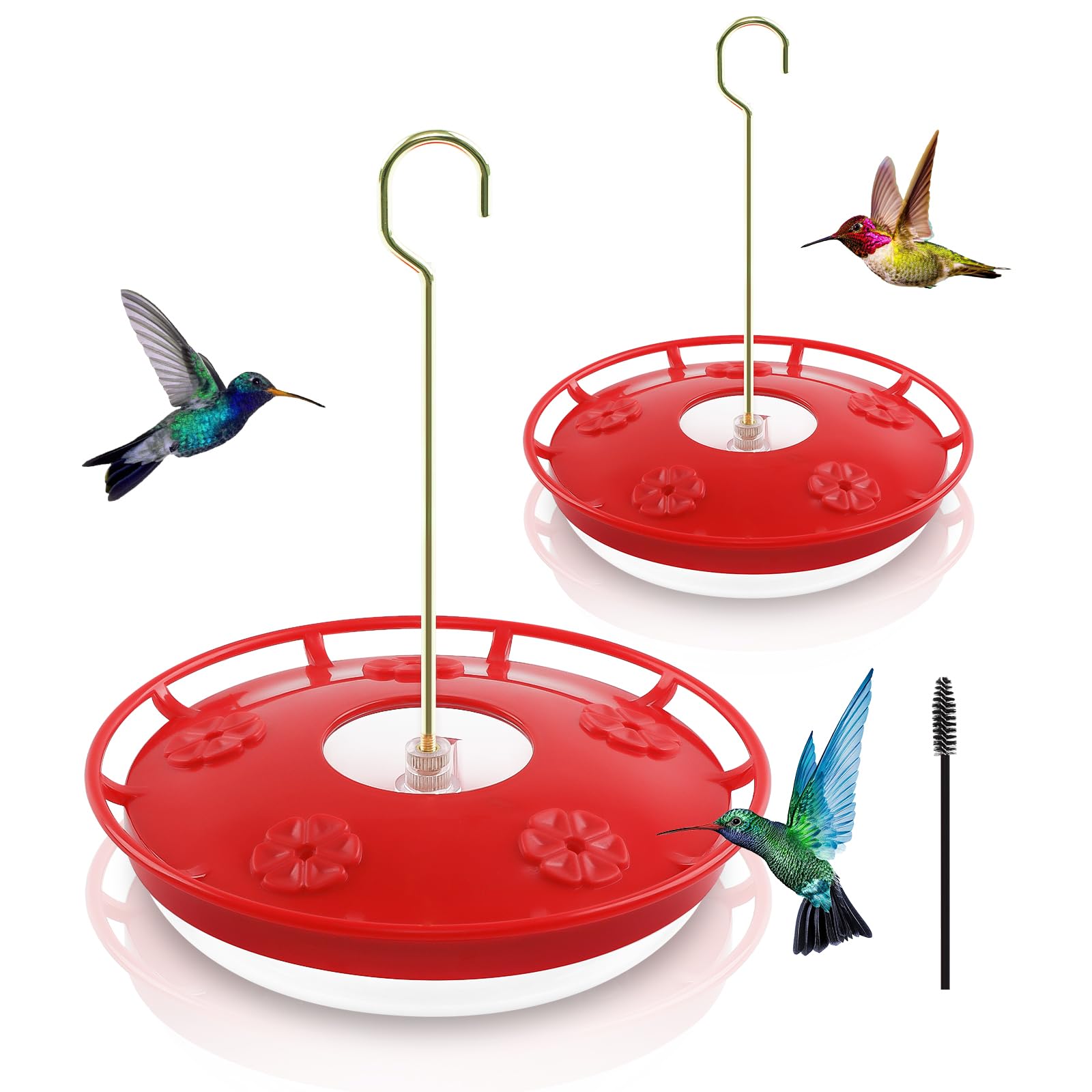 2er-Pack 16 OZ Kolibri-Futterspender für den Außenbereich, 5 Futteröffnungen, Ameisen, Bienensicher, auslaufsichere Reinigungsbürsten, Nektar, leicht zu reinigen, Füllvogel